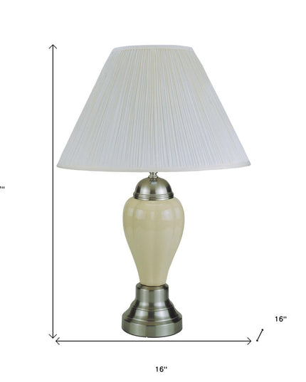 27" Gray and Silver Metal Urn Table Lamp With Gray Empire Shade