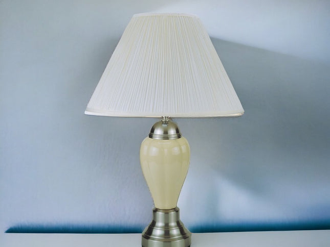 27" Gray and Silver Metal Urn Table Lamp With Gray Empire Shade