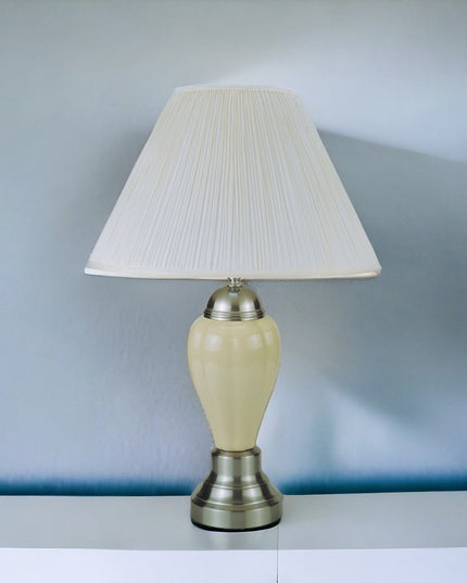 27" Gray and Silver Metal Urn Table Lamp With Gray Empire Shade