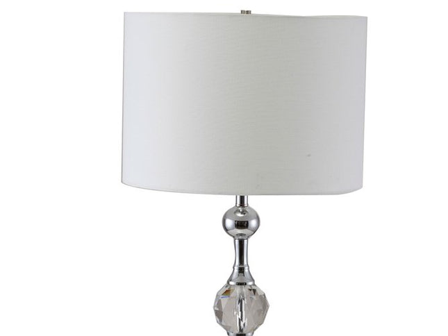 30" Silver Metal Bedside Table Lamp With White Classic Drum Shade