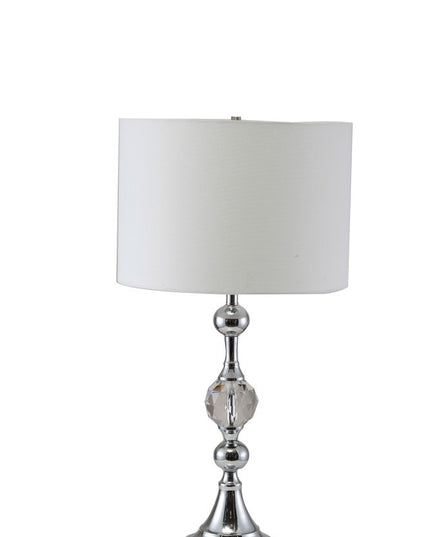 30" Silver Metal Bedside Table Lamp With White Classic Drum Shade