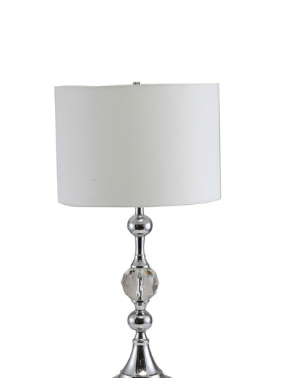 30" Silver Metal Bedside Table Lamp With White Classic Drum Shade