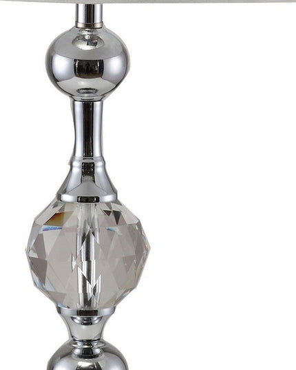 30" Silver Metal Bedside Table Lamp With White Classic Drum Shade