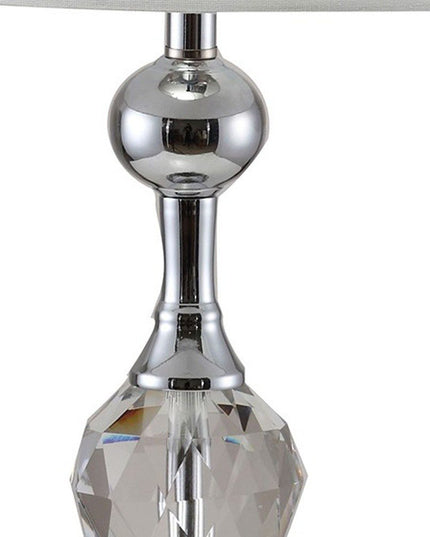 30" Silver Metal Bedside Table Lamp With White Classic Drum Shade