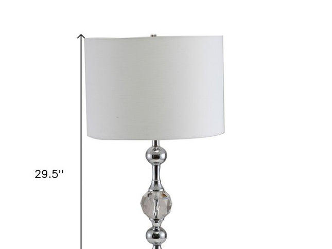 30" Silver Metal Bedside Table Lamp With White Classic Drum Shade