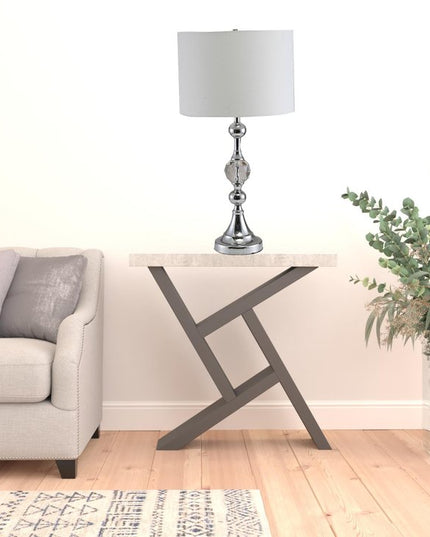 30" Silver Metal Bedside Table Lamp With White Classic Drum Shade