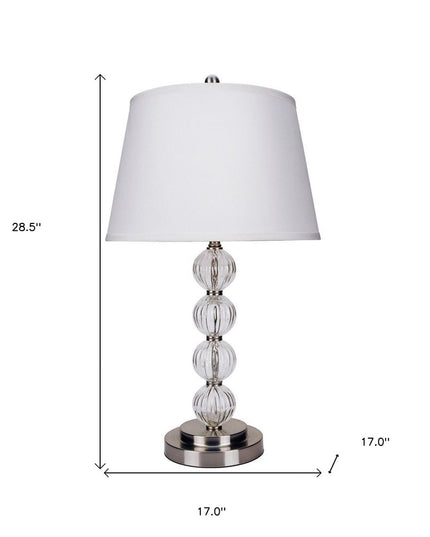 29" Silver Metal Table Lamp With White Classic Empire Shade