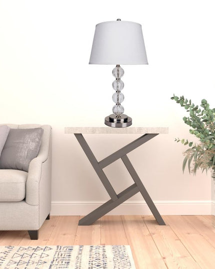 29" Silver Metal Table Lamp With White Classic Empire Shade