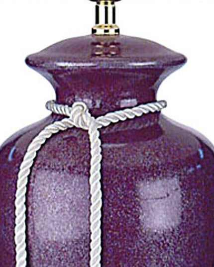 35" Red Burgundy Glaze Ceramic Urn Table Lamp With White Classic Empire Shade