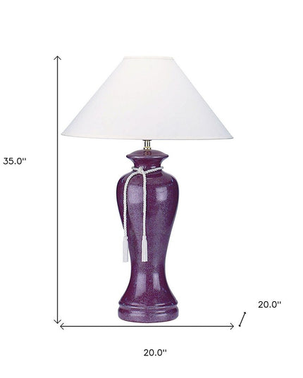 35" Red Burgundy Glaze Ceramic Urn Table Lamp With White Classic Empire Shade