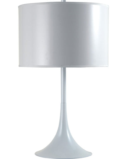 25" White Metal Table Lamp With White Classic Drum Shade