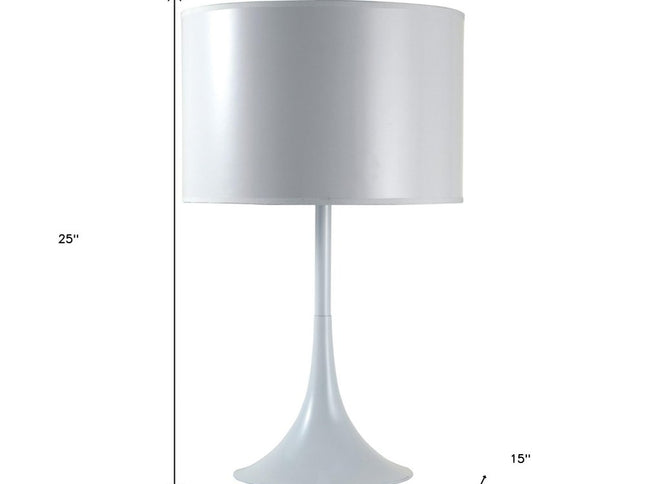 25" White Metal Table Lamp With White Classic Drum Shade