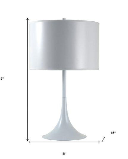 25" White Metal Table Lamp With White Classic Drum Shade