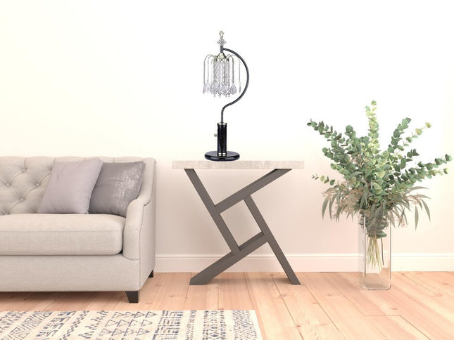 27" Black and Gold Metal Faux Crystal Chandelier Table Lamp