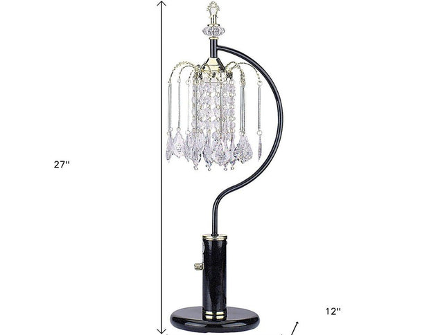27" Black and Gold Metal Faux Crystal Chandelier Table Lamp