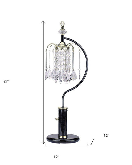 27" Black and Gold Metal Faux Crystal Chandelier Table Lamp
