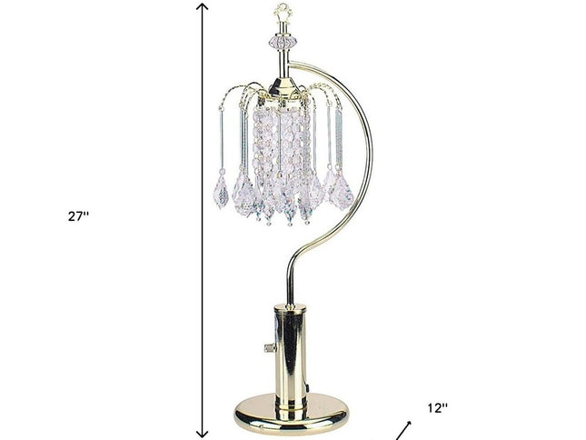 27" Gold Metal Chandelier Faux Crystal Table Lamp