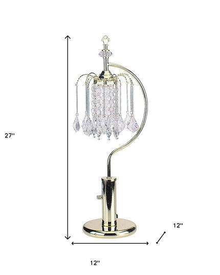 27" Gold Metal Chandelier Faux Crystal Table Lamp
