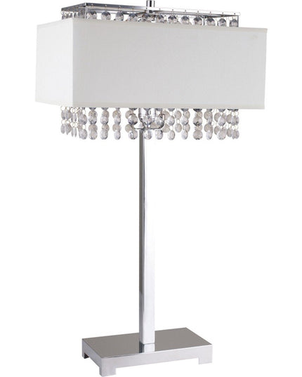 28" Silver Table Lamp With Faux Crystals and White Rectangle Shade
