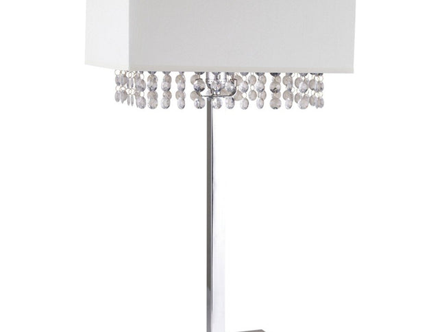 28" Silver Table Lamp With Faux Crystals and White Rectangle Shade