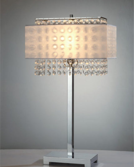28" Silver Table Lamp With Faux Crystals and White Rectangle Shade