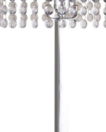 28" Silver Table Lamp With Faux Crystals and White Rectangle Shade
