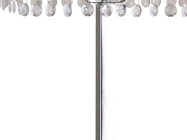 28" Silver Table Lamp With Faux Crystals and White Rectangle Shade