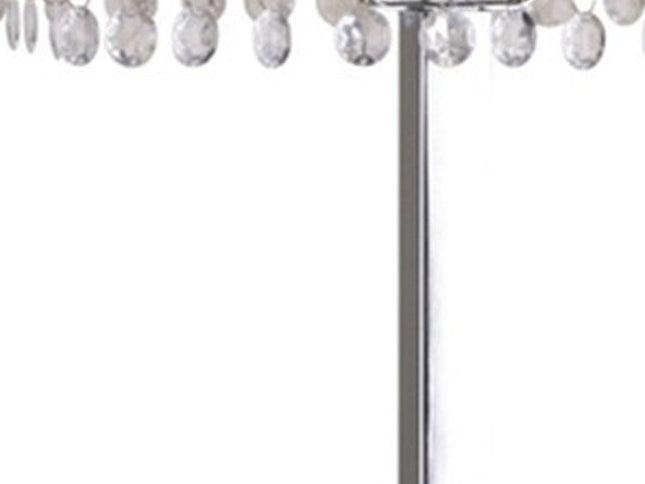 28" Silver Table Lamp With Faux Crystals and White Rectangle Shade
