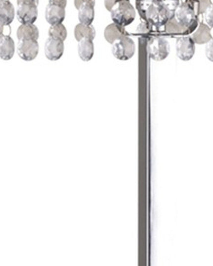 28" Silver Table Lamp With Faux Crystals and White Rectangle Shade