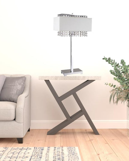 28" Silver Table Lamp With Faux Crystals and White Rectangle Shade