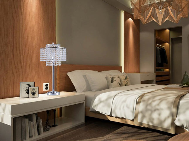 26" Silver Glam Two Tier Chandelier USB Table Lamp