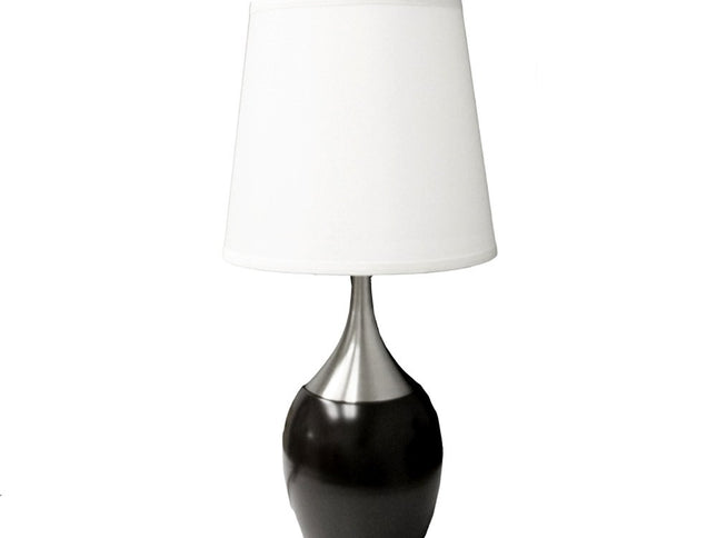 25" Black and Silver Gourd Table Lamp With White Tapered Drum Shade