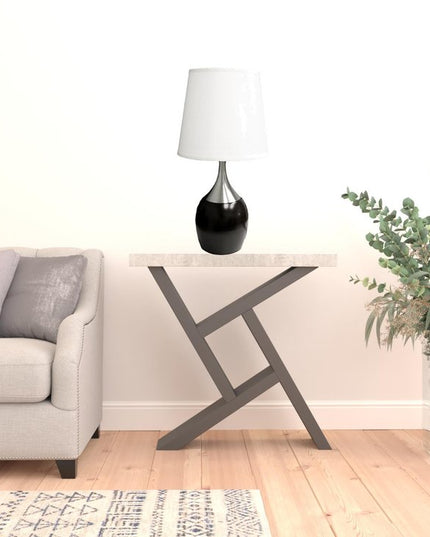 25" Black and Silver Gourd Table Lamp With White Tapered Drum Shade