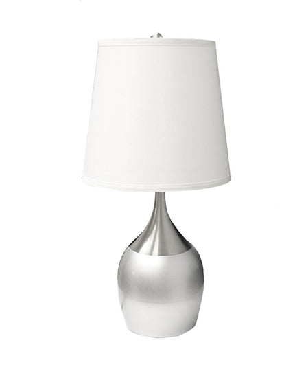 25" Silver Metal Gourd Table Lamp With White Tapered Drum Shade