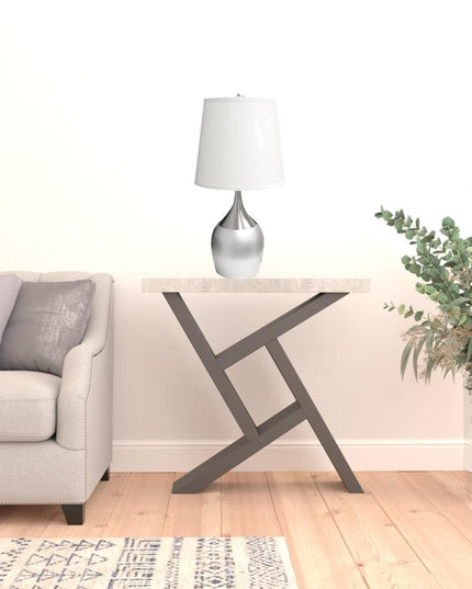 25" Silver Metal Gourd Table Lamp With White Tapered Drum Shade