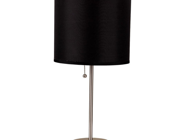 16" Silver Metal Candlestick Table Lamp With Black Classic Drum Shade