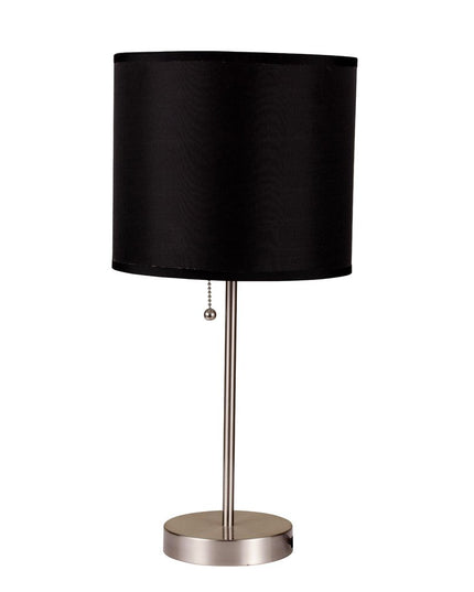 16" Silver Metal Candlestick Table Lamp With Black Classic Drum Shade