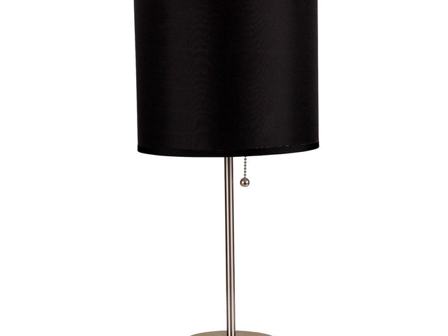 16" Silver Metal Candlestick Table Lamp With Black Classic Drum Shade