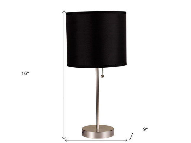 16" Silver Metal Candlestick Table Lamp With Black Classic Drum Shade