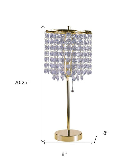 20" Gold Metal Bedside Table Lamp With Clear Drum Shade