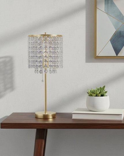 20" Gold Metal Bedside Table Lamp With Clear Drum Shade