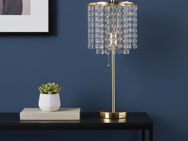 20" Gold Metal Bedside Table Lamp With Clear Drum Shade