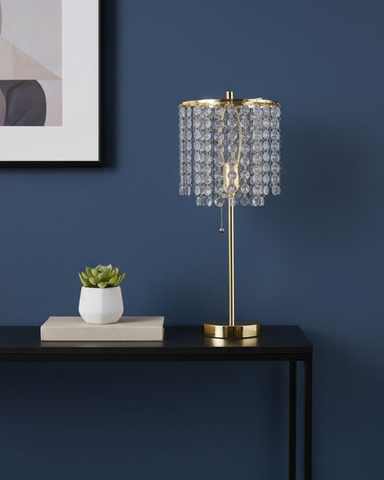 20" Gold Metal Bedside Table Lamp With Clear Drum Shade