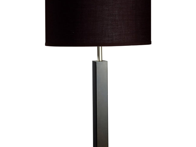 30" Black Polyresin Table Lamp With Brown Classic Drum Shade