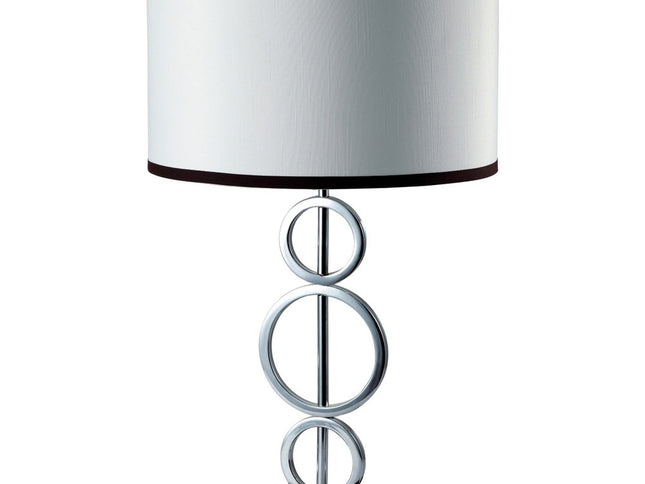 29" Silver Metal Bedside Geo Table Lamp With White and Black Trim Classic Drum Shade