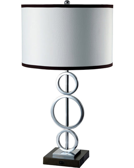 29" Silver Metal Bedside Geo Table Lamp With White and Black Trim Classic Drum Shade