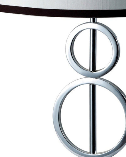 29" Silver Metal Bedside Geo Table Lamp With White and Black Trim Classic Drum Shade