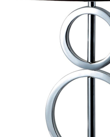 29" Silver Metal Bedside Geo Table Lamp With White and Black Trim Classic Drum Shade