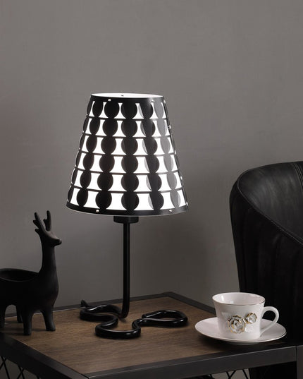 16" Black Bedside Table Lamp With Black And White Polka Dots Empire Shade