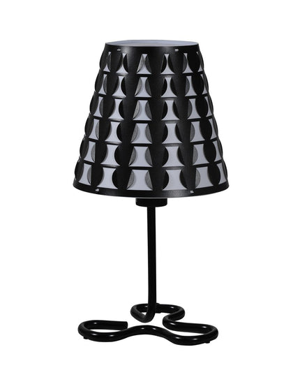 16" Black Bedside Table Lamp With Black And White Polka Dots Empire Shade